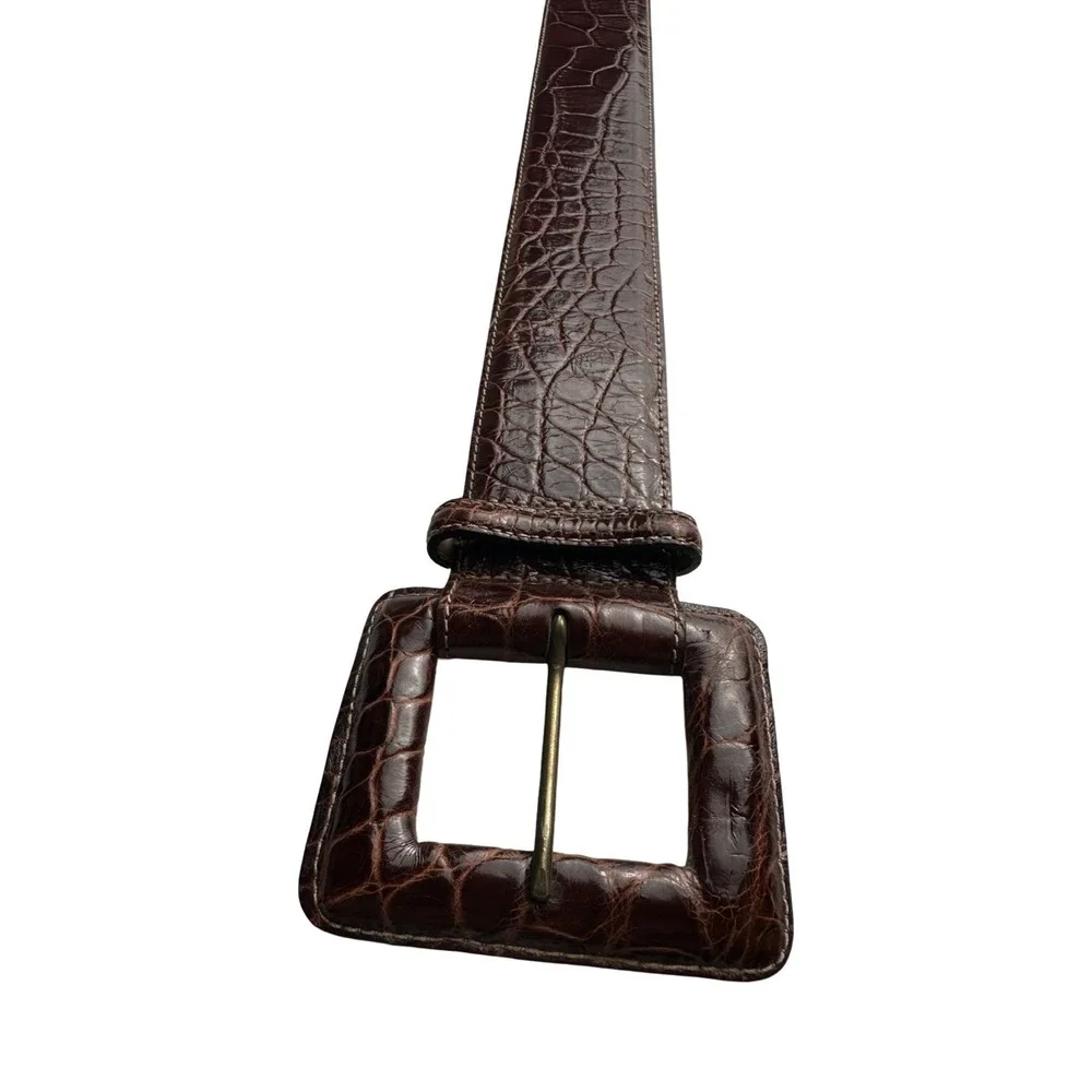 WCM New York Womens Brown Genuine Alligator Wide 2 Inch Belt Size Small USA Made